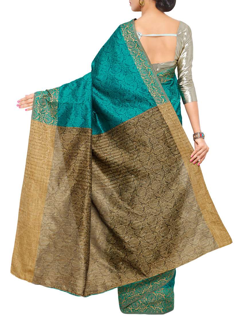 women's self design turquoise colored saree with blouse - 13308187 -  Standard Image - 1