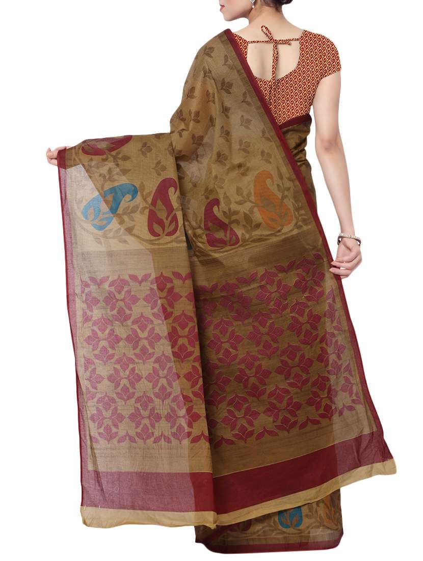 women's floral beige colored saree with blouse - 13308189 -  Standard Image - 1