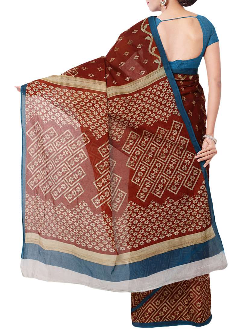 women's floral maroon colored saree with blouse - 13308190 -  Standard Image - 1