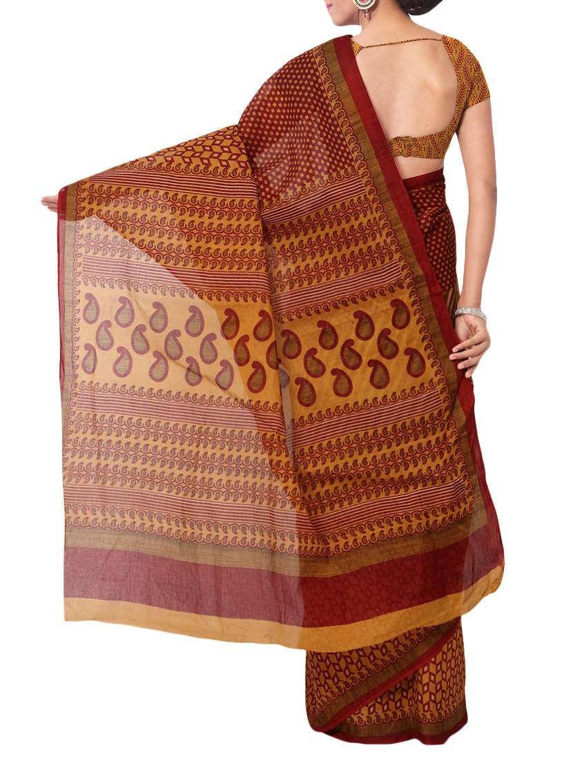 women's floral brown colored saree with blouse - 13308191 - Standard Image - 1