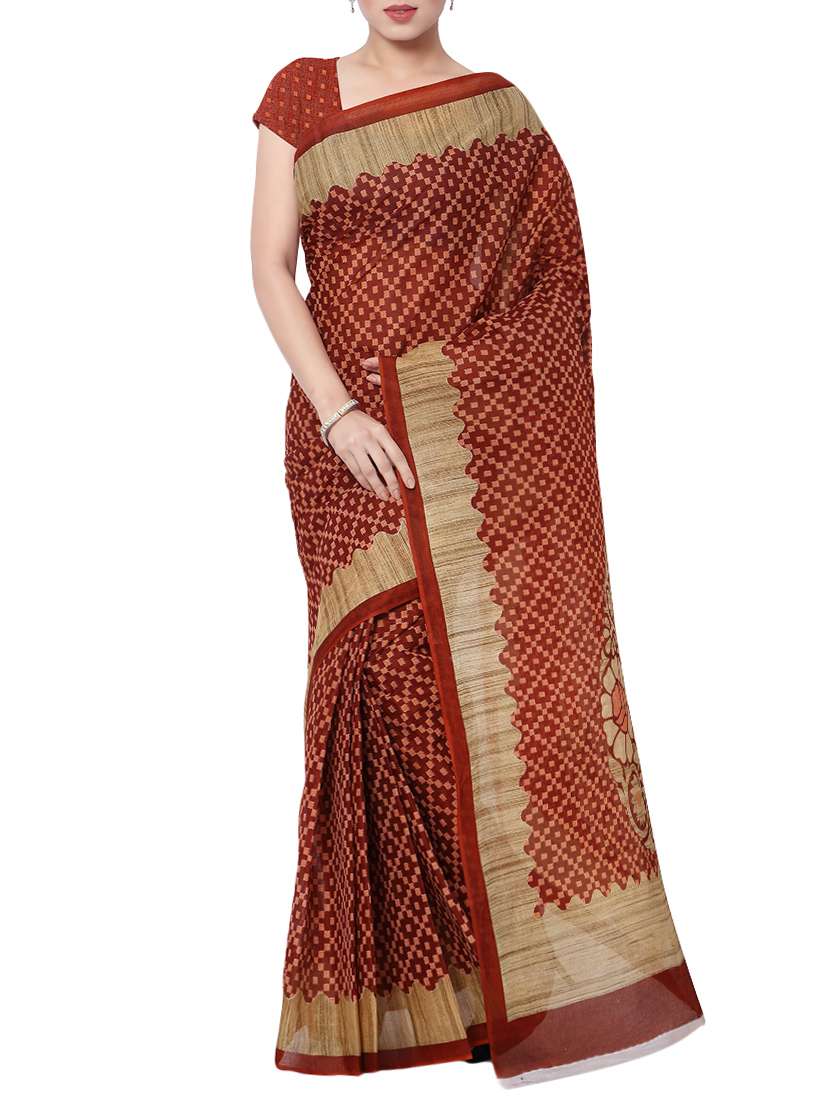 maroon cotton printed saree with blouse - 13308192 - Zoom Image - 0