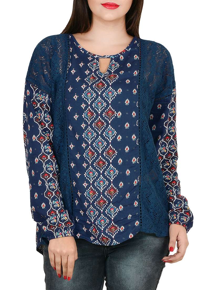 blue cotton blend top