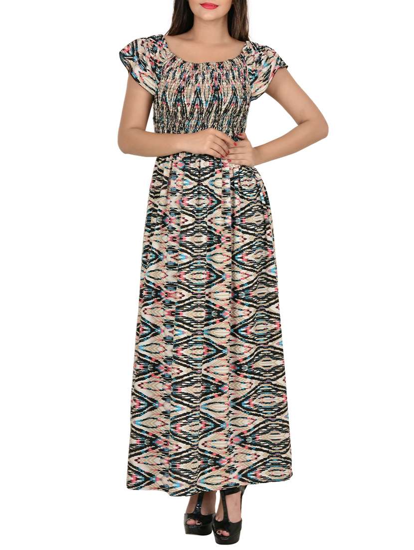 smocked detail flared dress