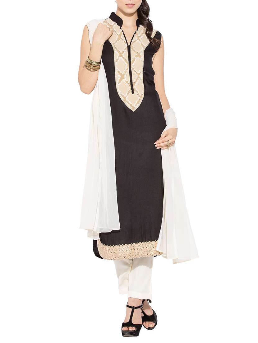 black cotton embroidered stitched suit