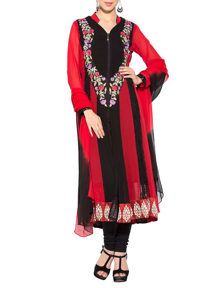 balck georgette embroidered stitched suit