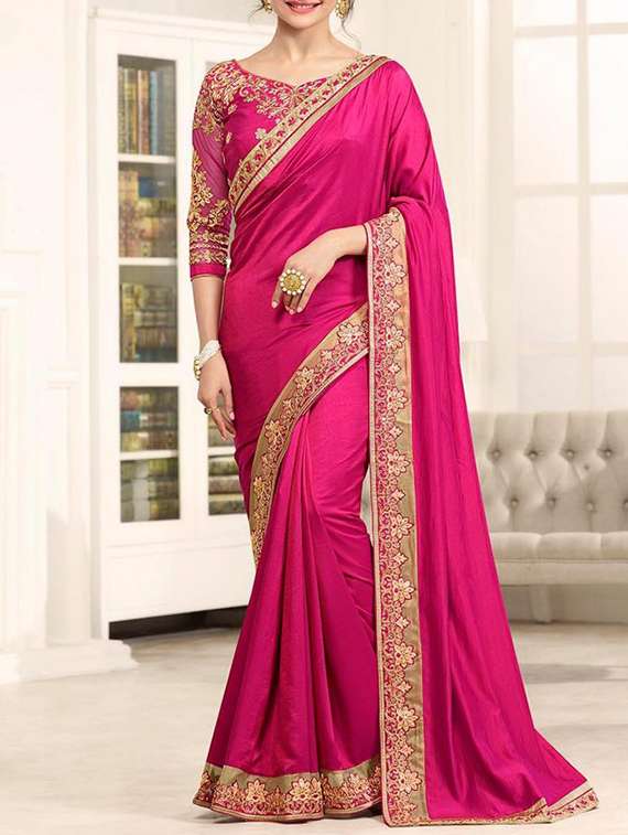 pink silk bordered saree with blouse