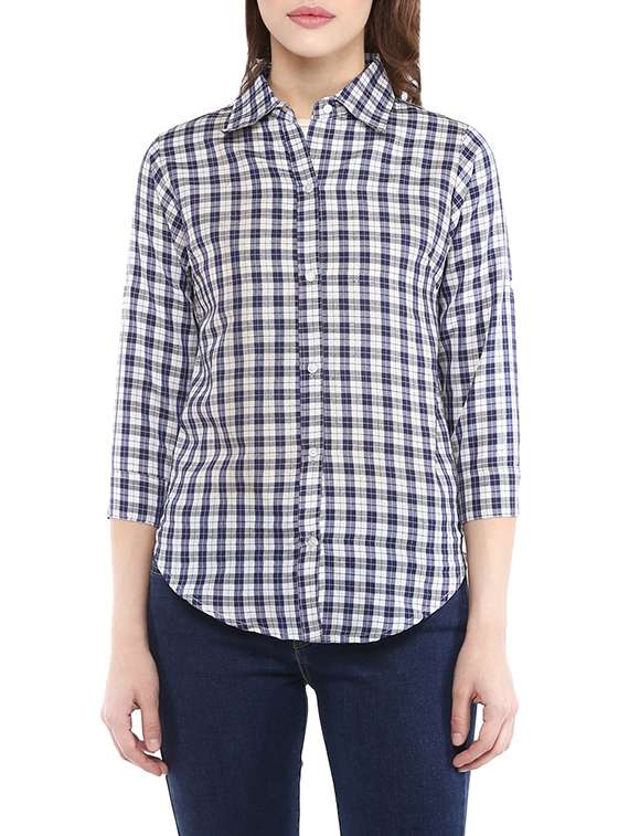 blue check printed cotton shirt
