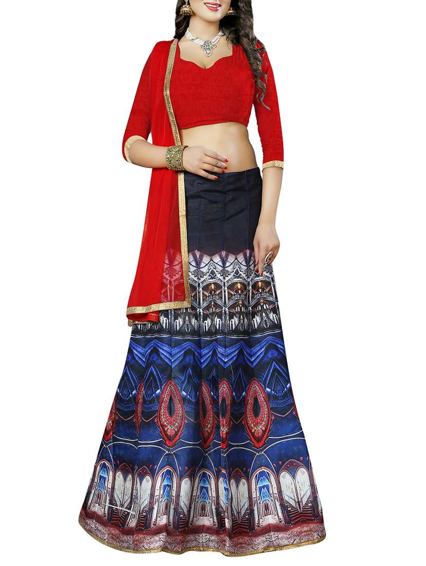 red printed lehenga