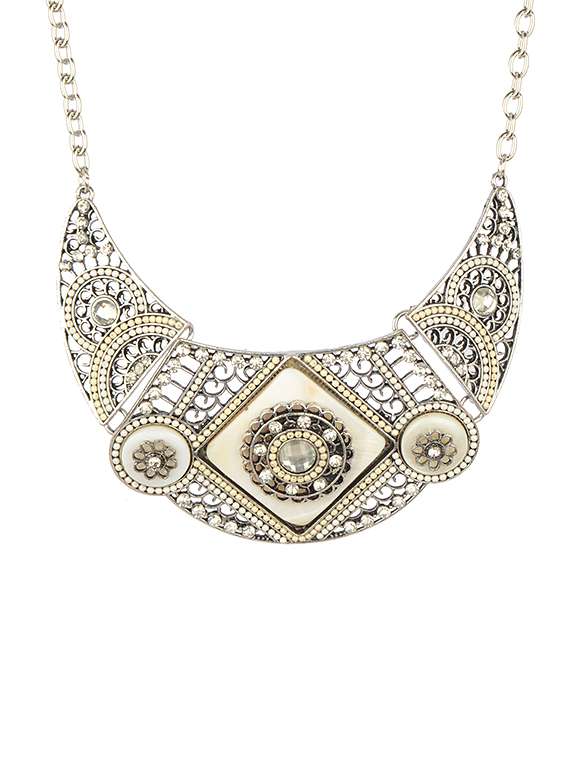 Silver embellished metal short necklace
