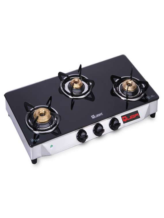black gas stove with 3 burners