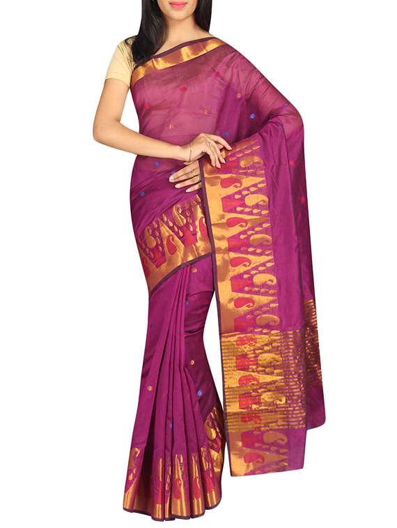 magenta cotton blend saree with blouse