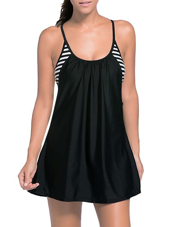 solid black functional swimsuit