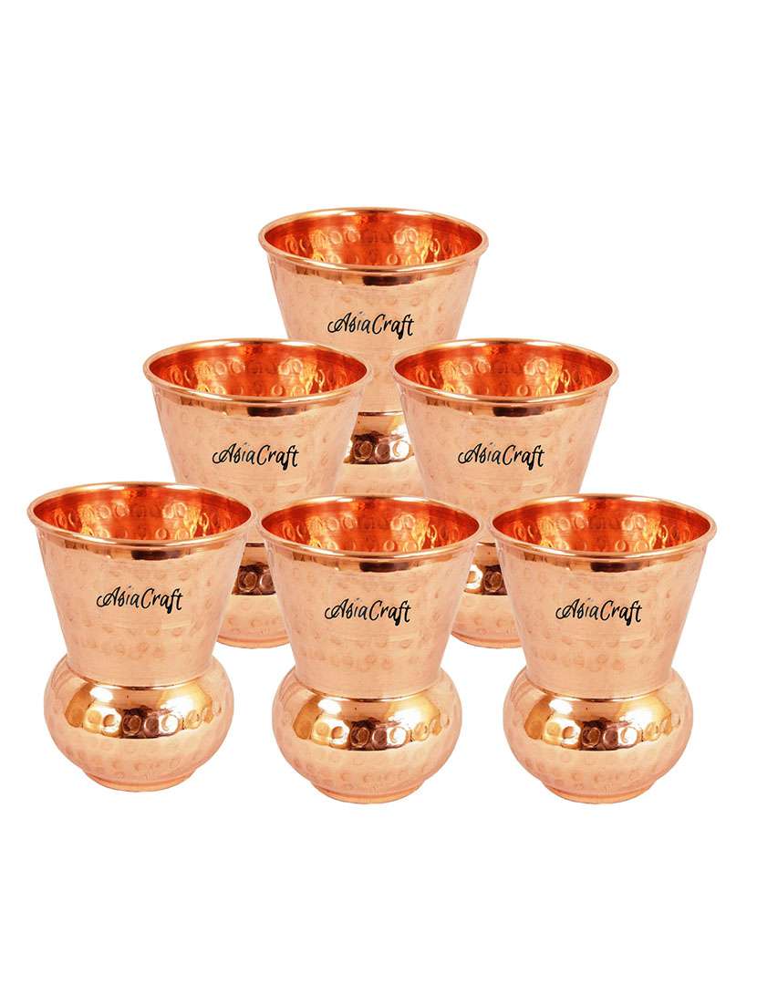 asiacraft pure copper hammered  mughlai glass tumbler, set of 6