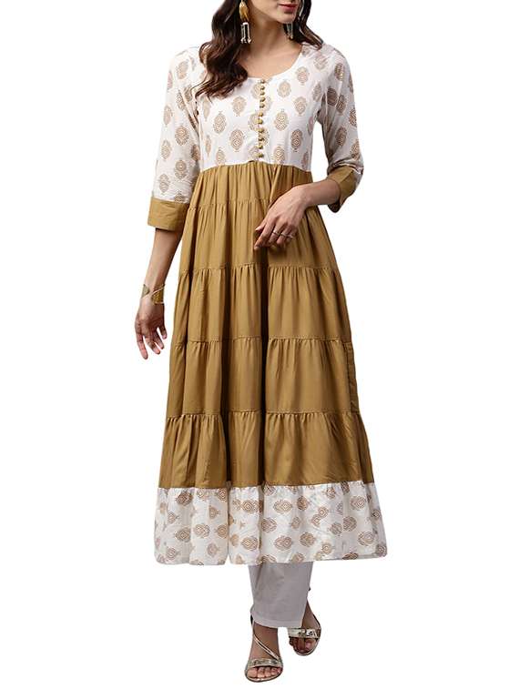 beige cotton anarkali kurta
