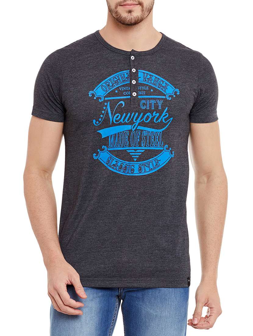 charcoal grey cotton printed t-shirt
