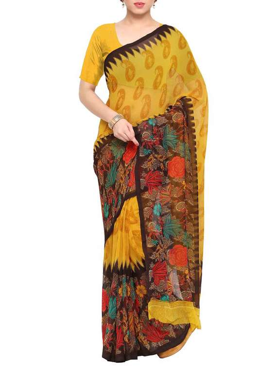 paisley printed mustard saree with blouse