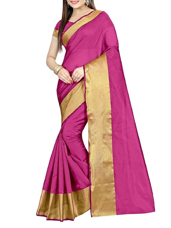 pink cotton bordered saree with blouse