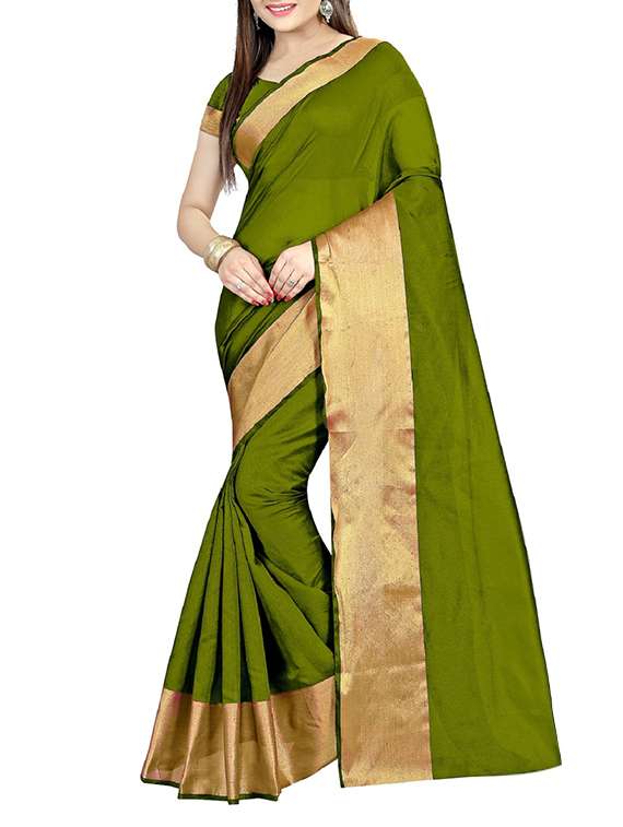 mehandi cotton bordered saree with blouse