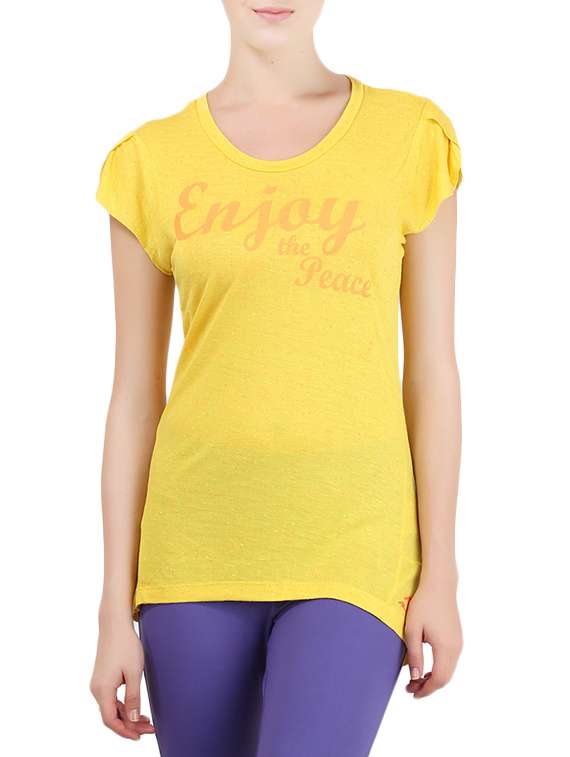 yellow printed cotton regular tee