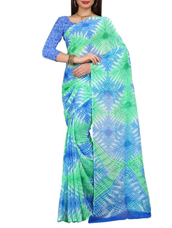 multi colored georgette printed saree with blouse