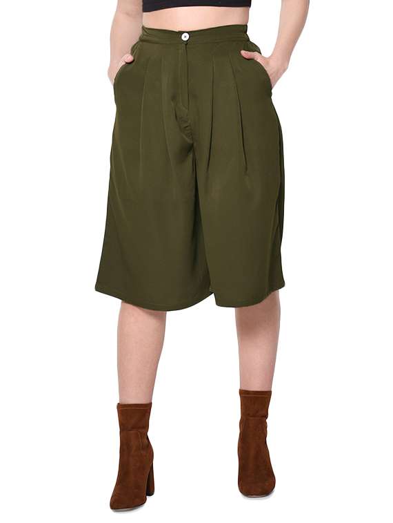 solid olive green crepe culotte