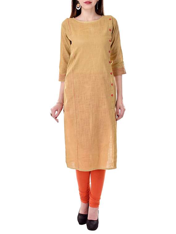 beige cotton solid straight kurta