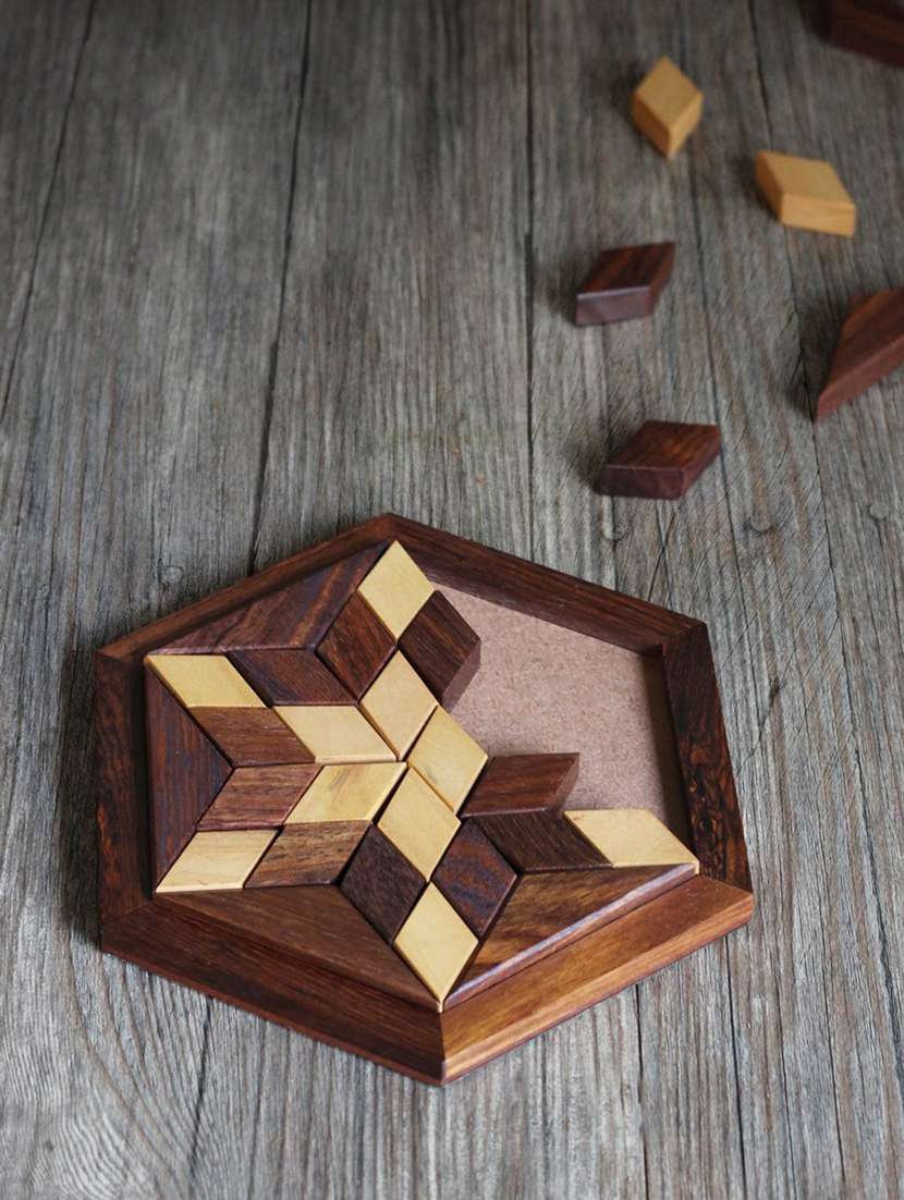 desi karigar small wooden 30-piece star jigsaw/puzzle board-wooden toy game, brain teaser