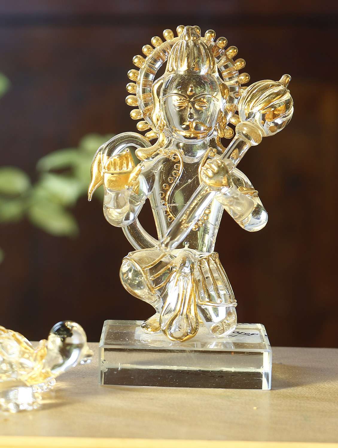 anasa sitting hanuman ji crystal glass god idol 4.25 inch