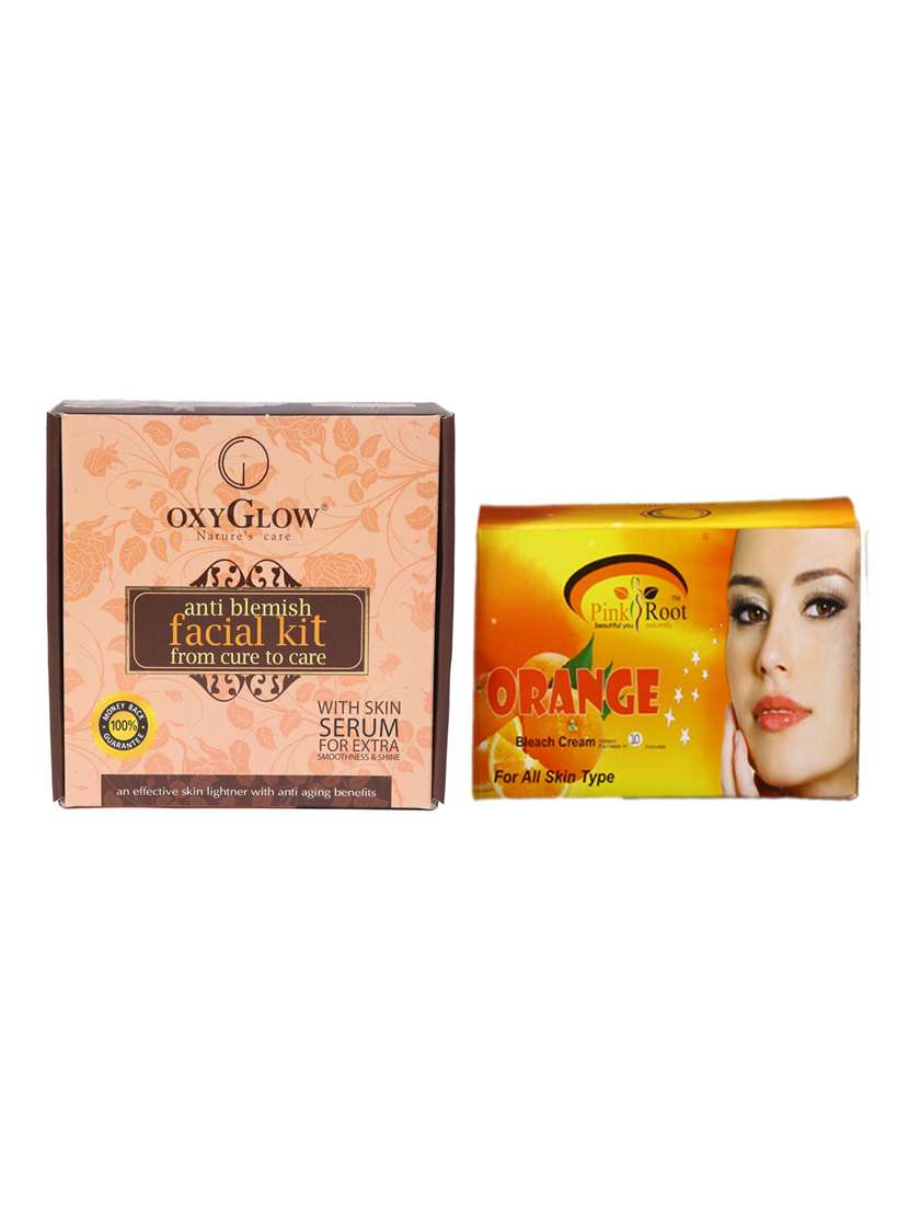 oxyglow anti blemish facial kit 165 gm with pink root orange bleach 250 gm