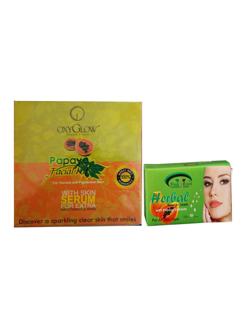 oxyglow papaya facial kit 165gm with pink root herbal bleach 250 gm