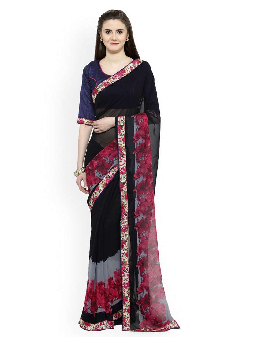 women's floral blue colored saree