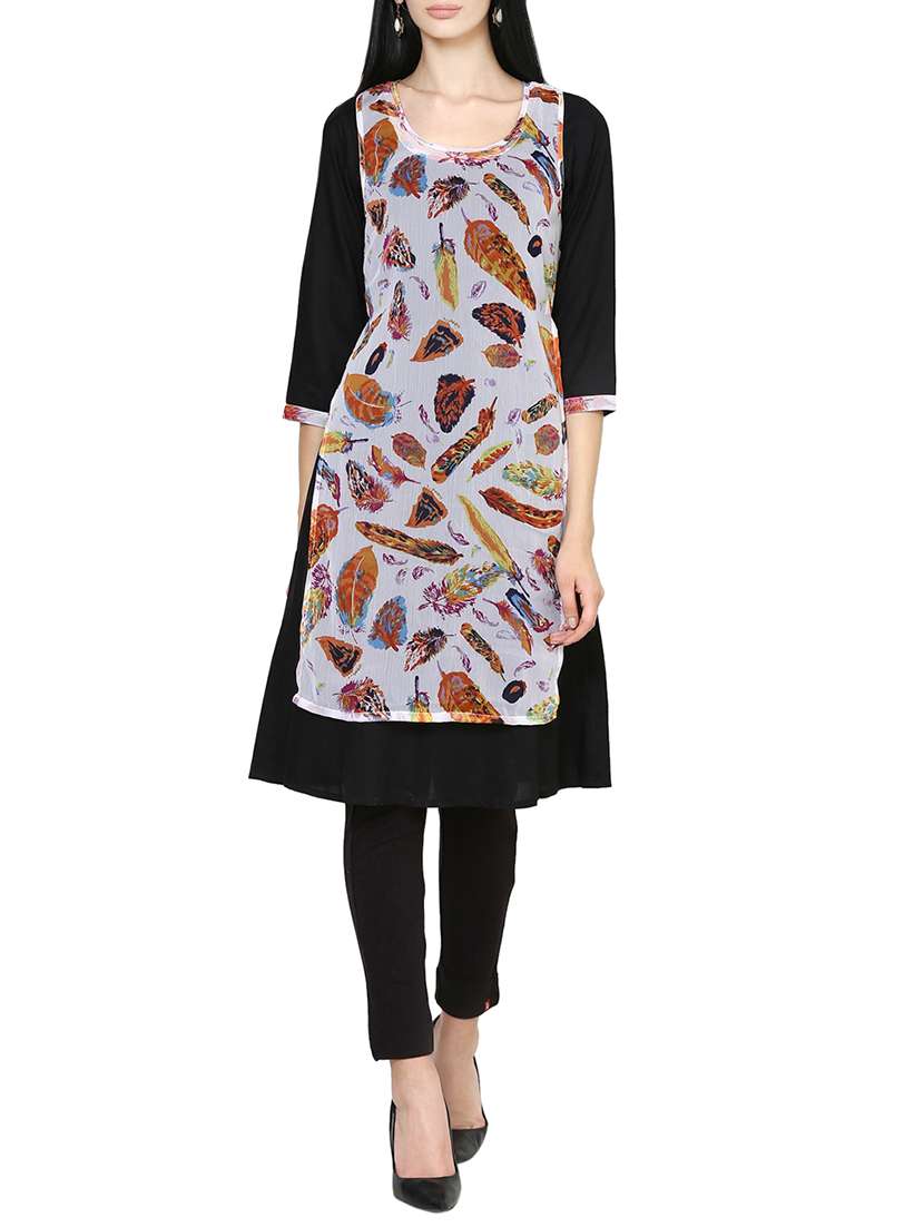 black cotton printed a-line kurta