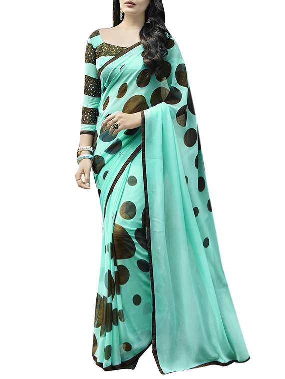 turquoise georgette printed saree with blouse