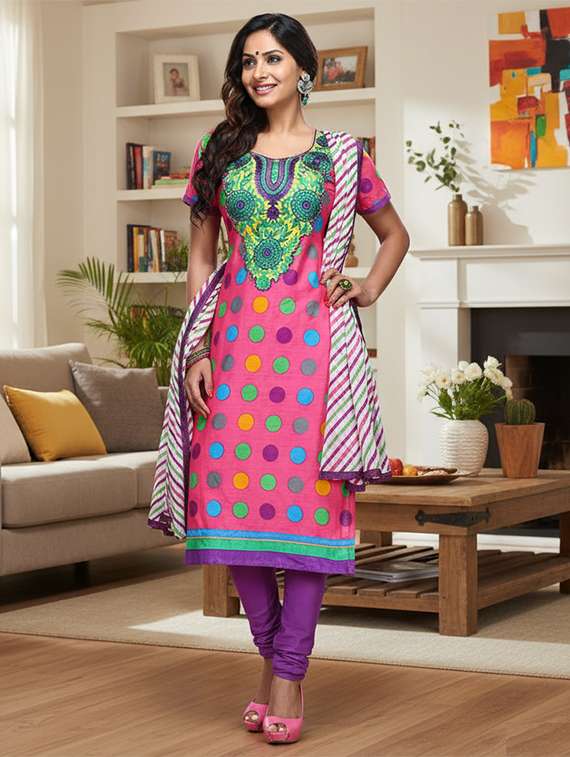pink cotton unstitched suit