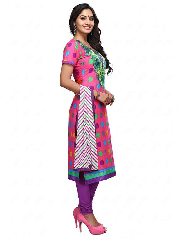 pink cotton unstitched suit - 13363827 -  Standard Image - 1