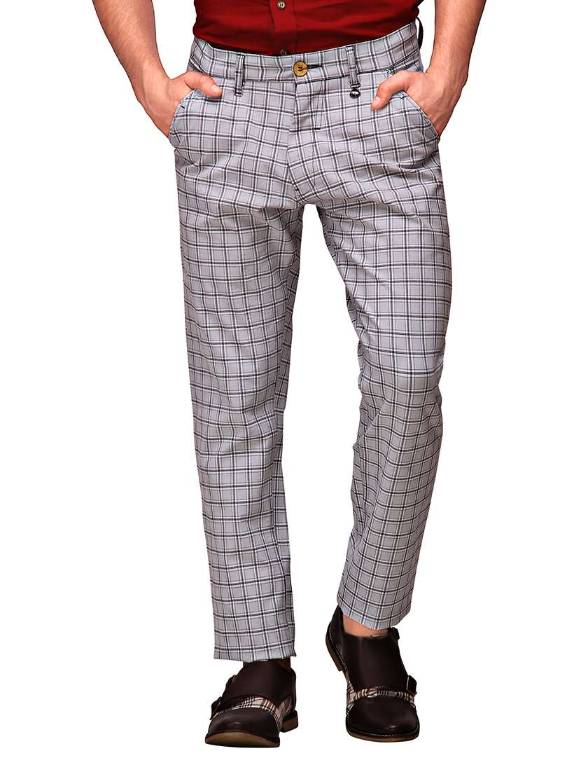 grey polyester blend flat front casual trousers