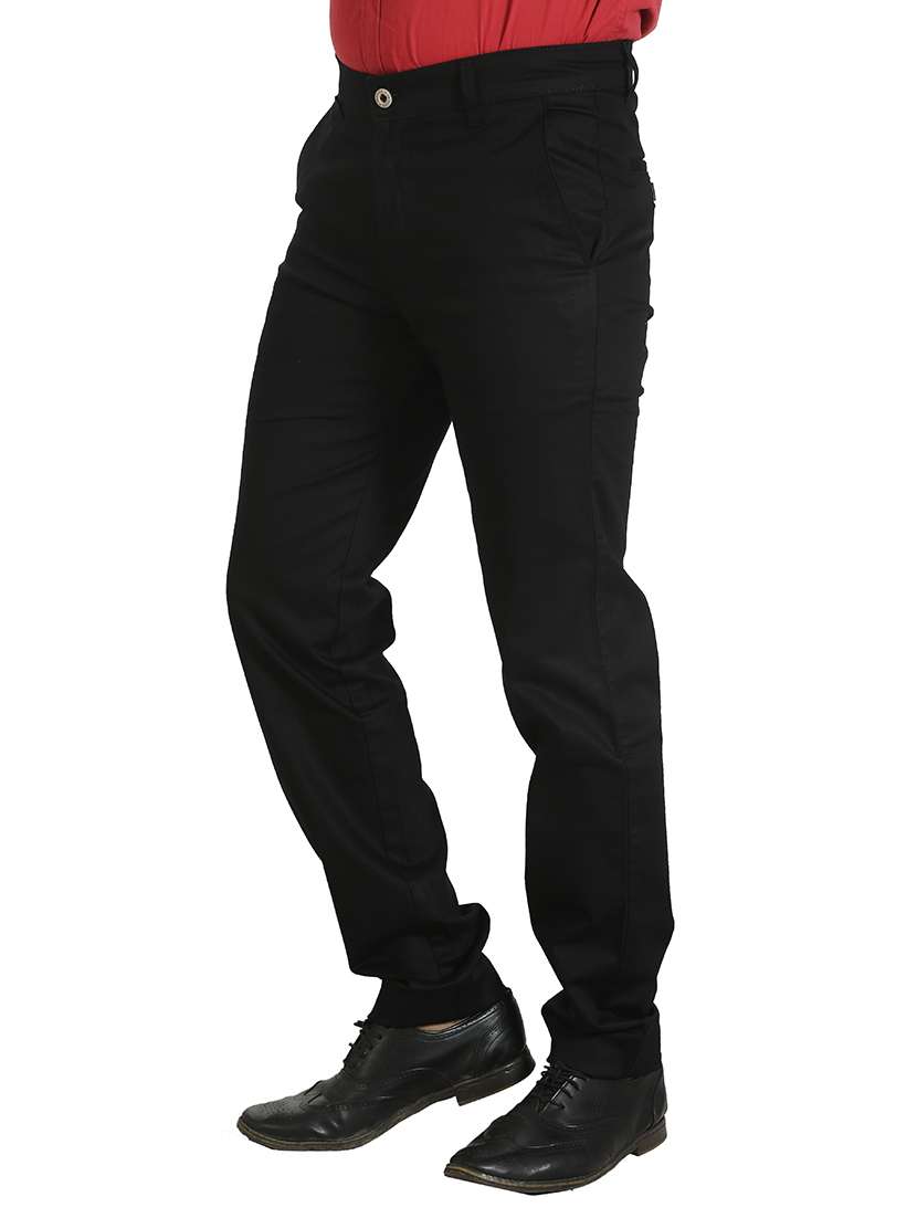 black cotton flat front casual trouser - 13367031 - Standard Image - 1