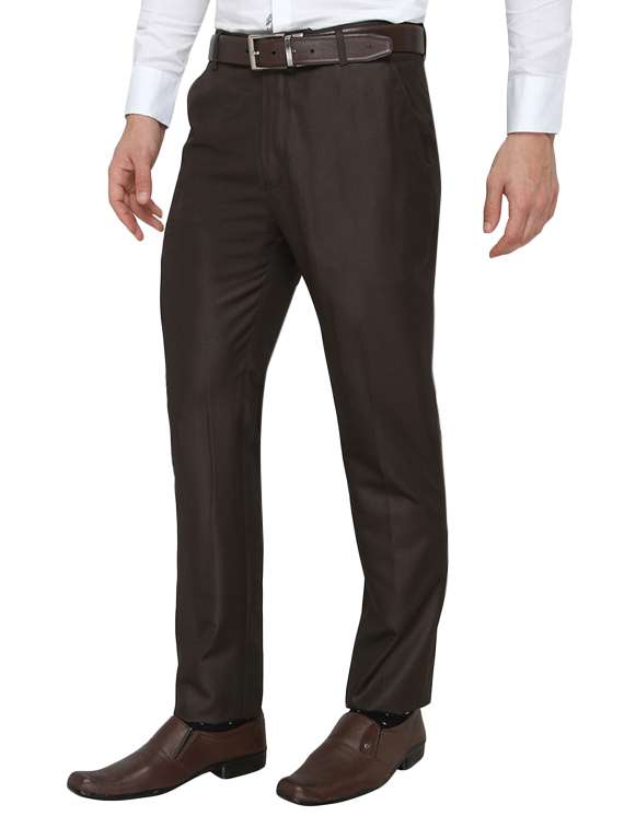 brown polyester flat front trousers formal - 13367601 -  Standard Image - 1