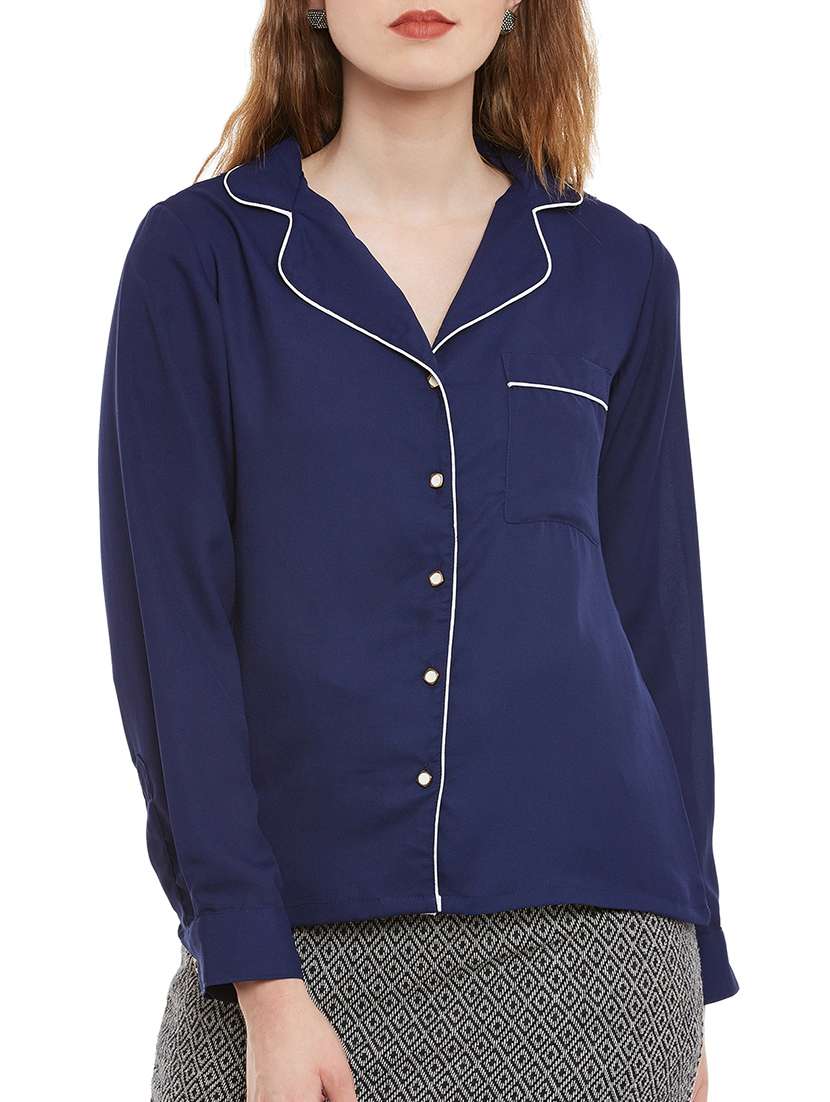 solid navy blue pyjama shirt