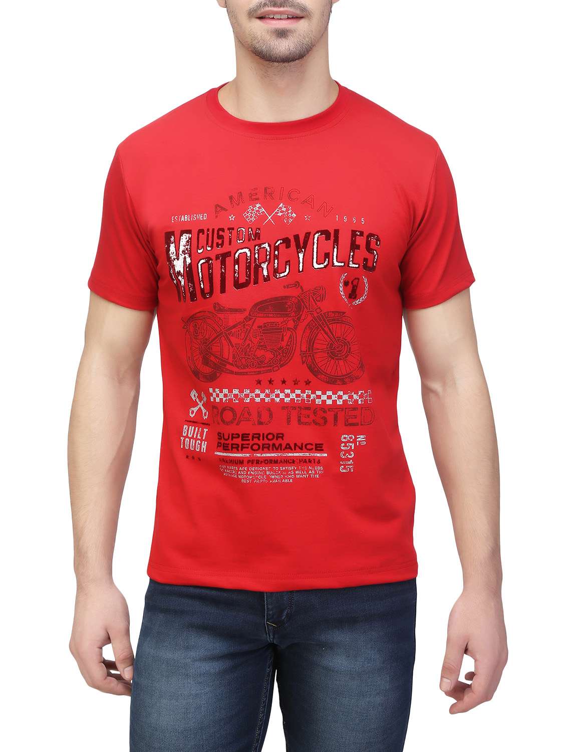 red cotton front print t-shirt
