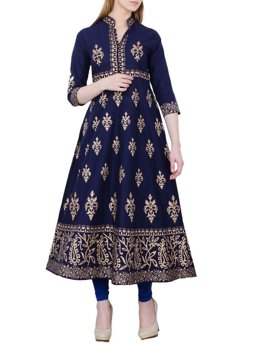 navy cotton flared kurta