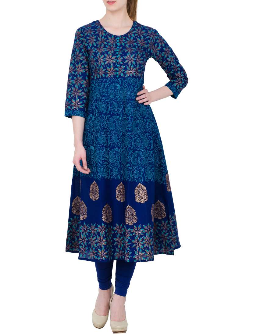 blue cotton flared kurta
