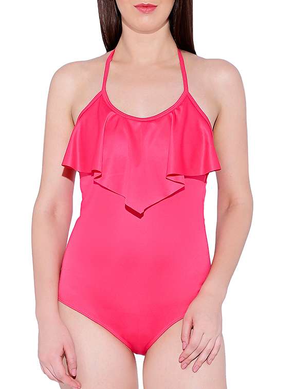 solid pink monokini