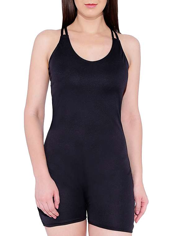 black silk blend functional swimsuit