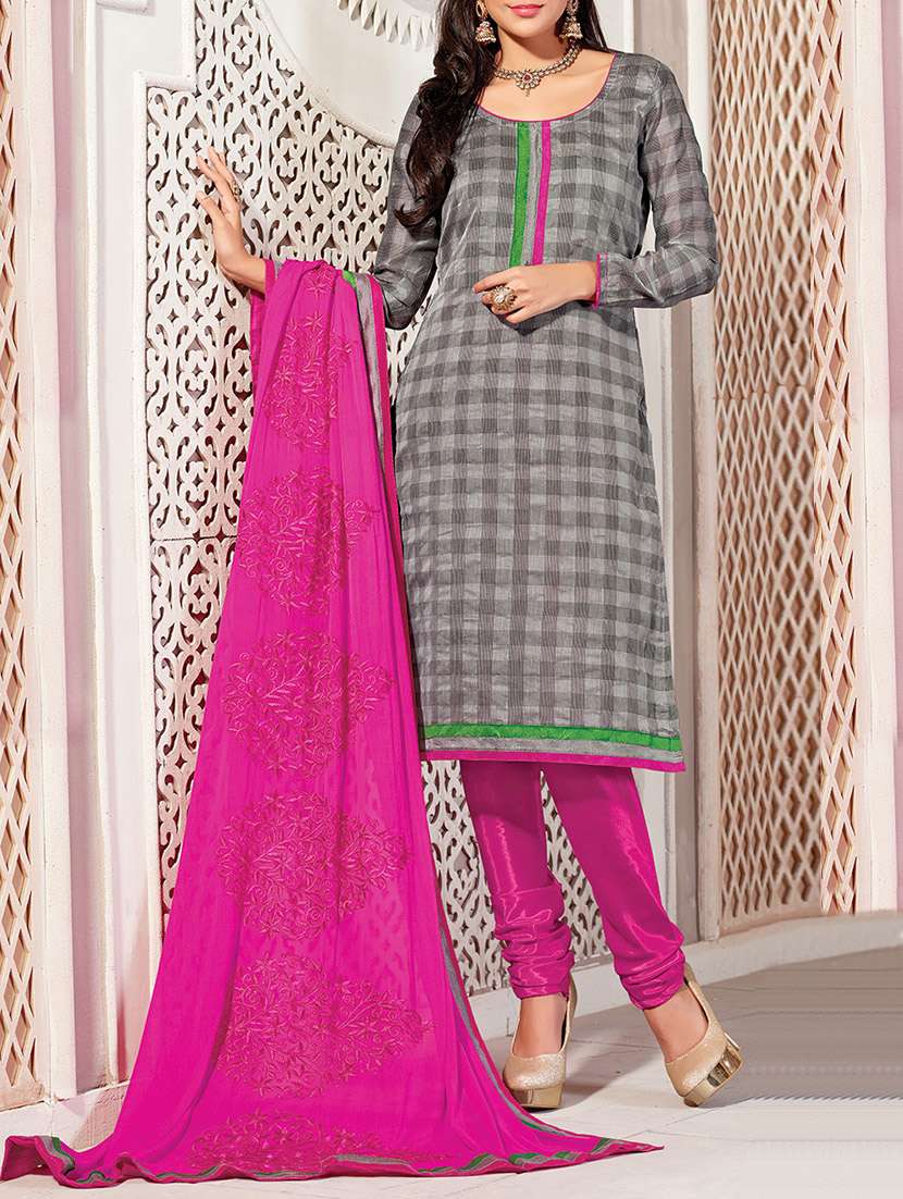 grey cotton printed straight dress material