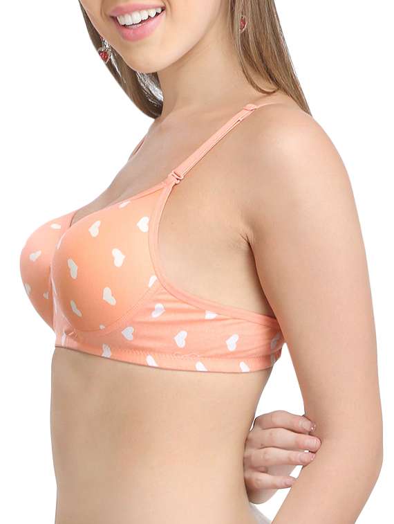 peach printed cotton t-shirt bra - 13384173 -  Standard Image - 1