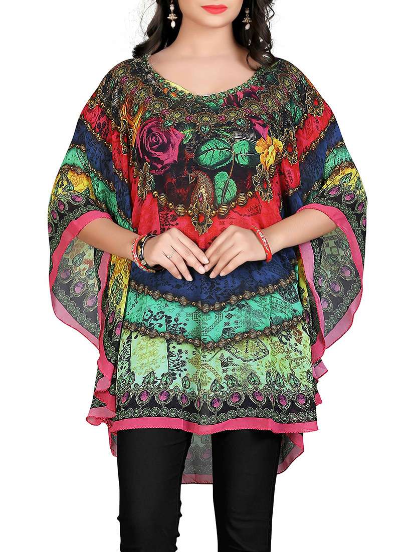 multicolored printed georgette kaftan