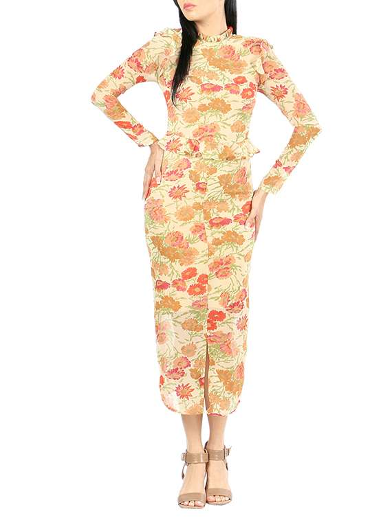 yellow printed sheath dress