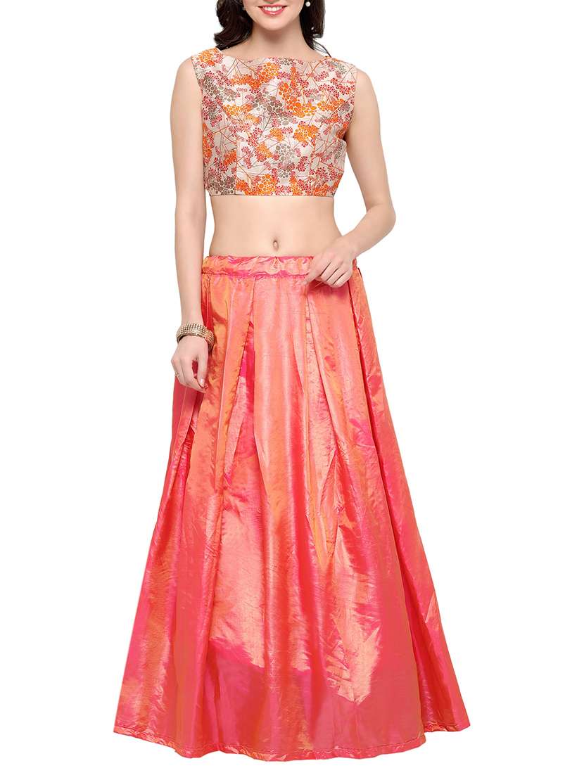 orange satin solid flared lehenga