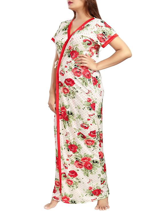 women white floral printed satin nighty - 13390847 - Standard Image - 1
